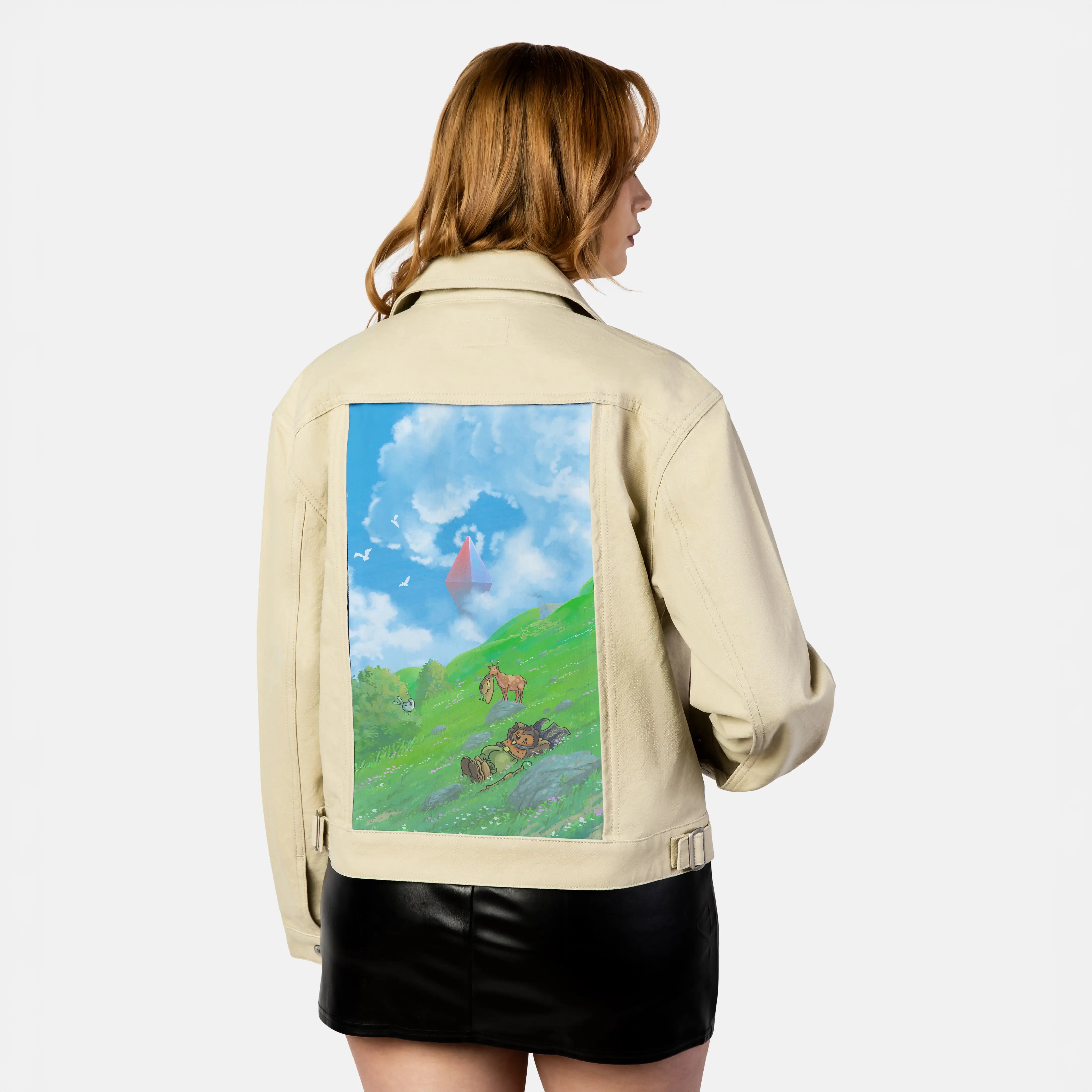 restingonthehill patch on female atelier canvas jacket in tan