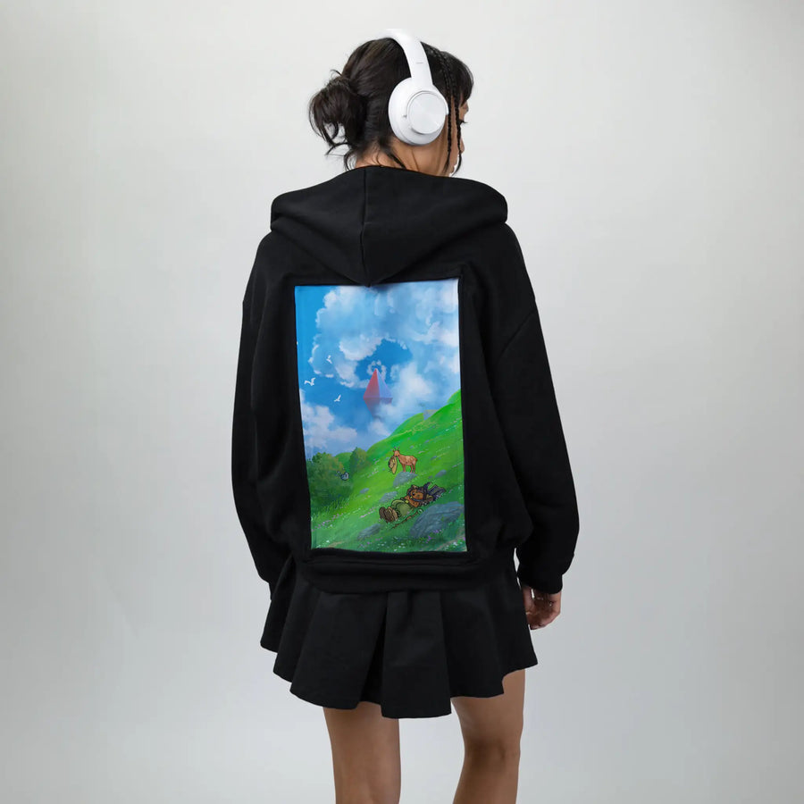 restingonthehill patch on female essential zip hoodie in after hours