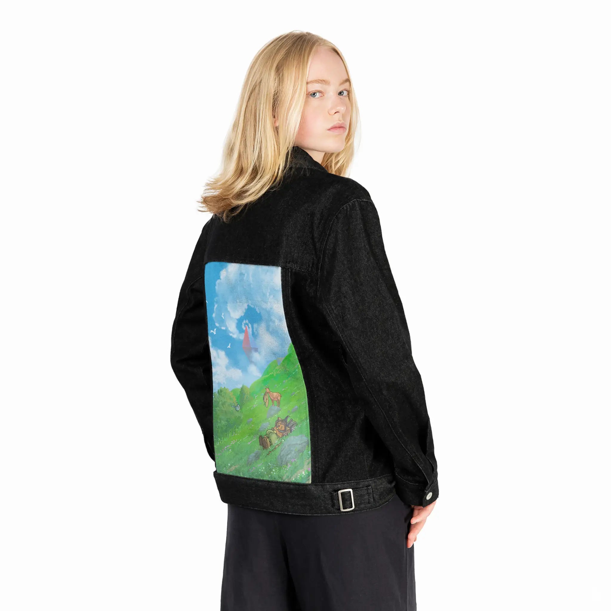 restingonthehill patch on female og denim jacket in raven