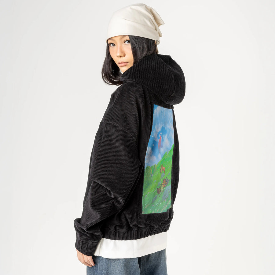 restingonthehill patch on female retro cord hoodie in onyx
