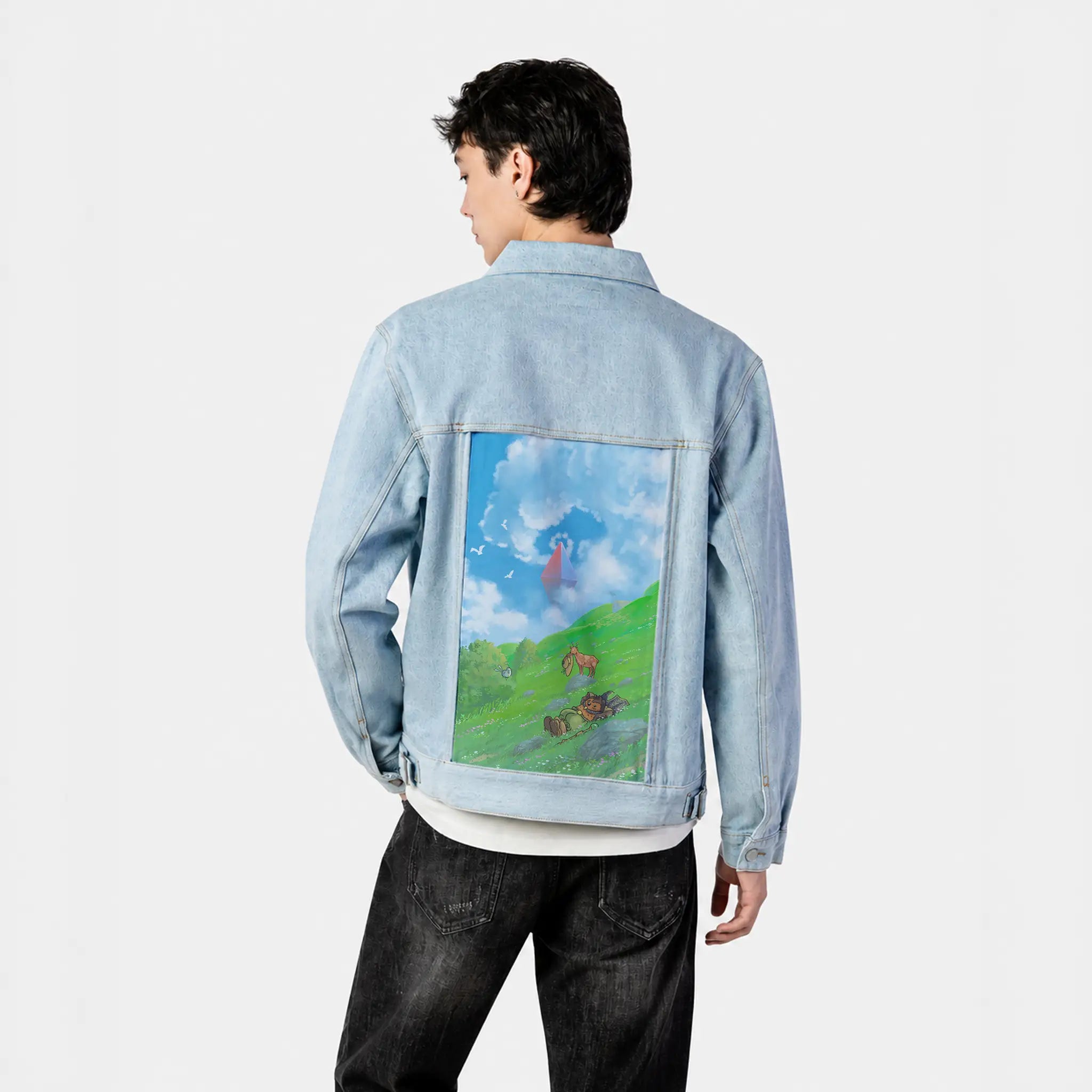 restingonthehill patch on male og denim jacket in oceanside