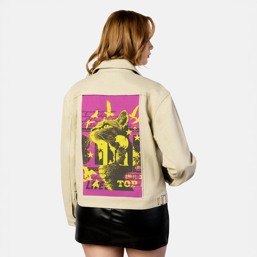 retrocat patch on female atelier canvas jacket in tan