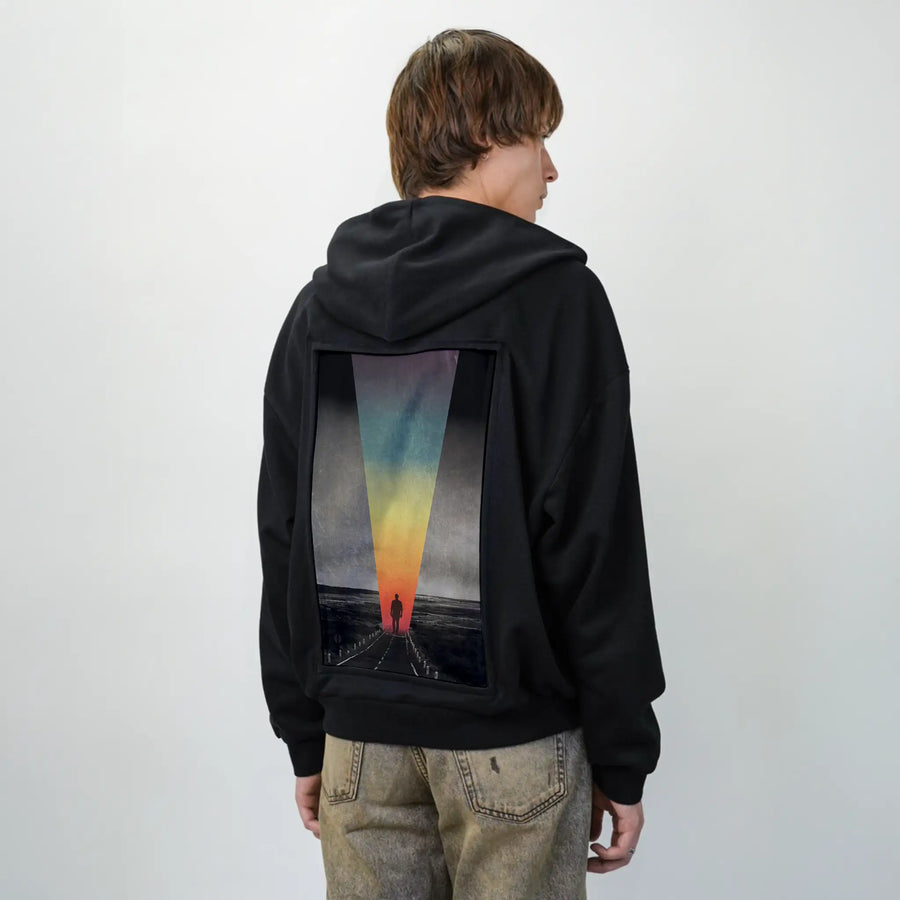 retrodays patch on male essential zip hoodie in after hours