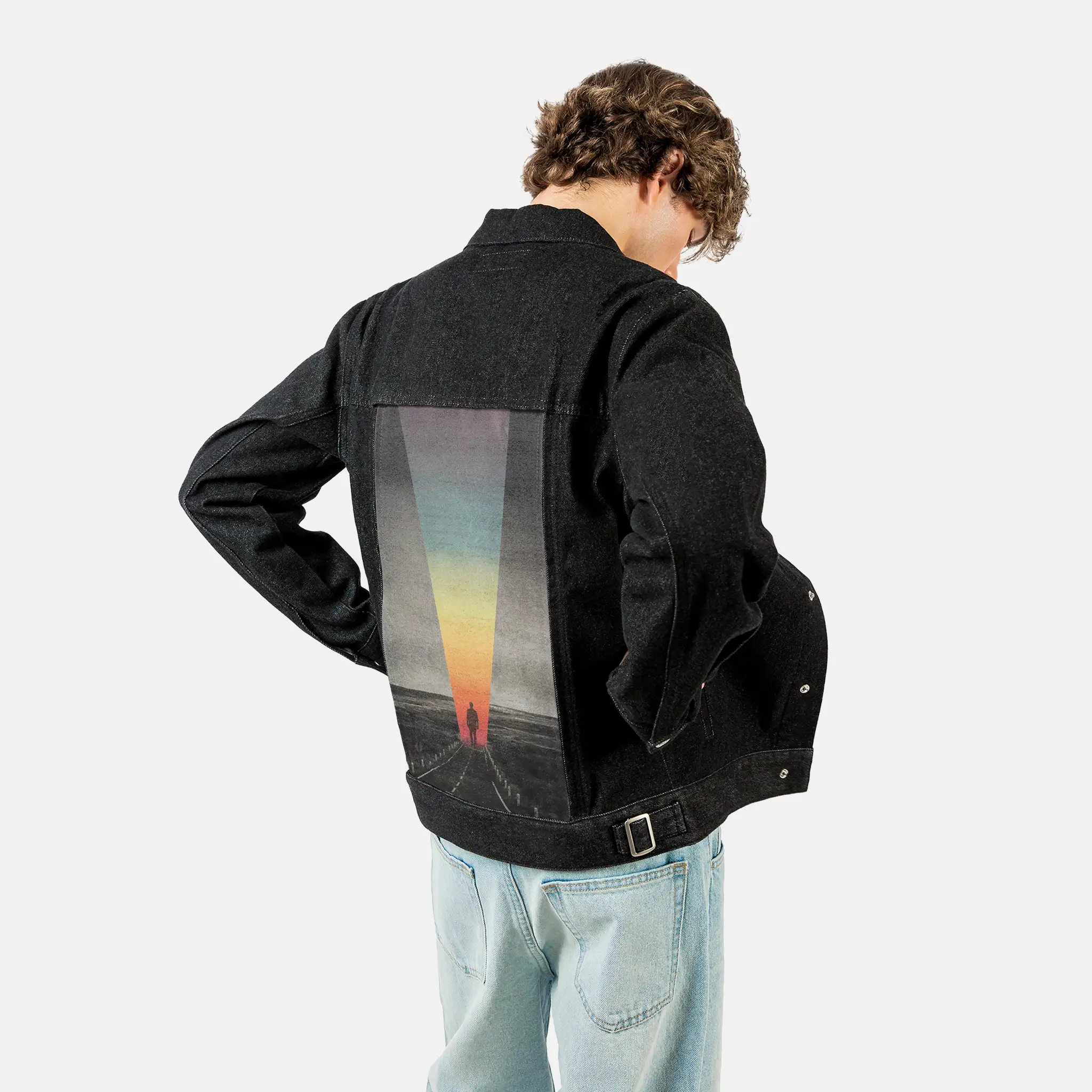 retrodays patch on male og denim jacket in raven