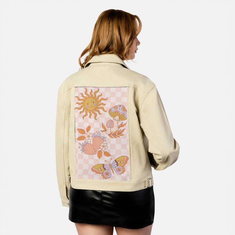 retrosunshine patch on female atelier canvas jacket in tan