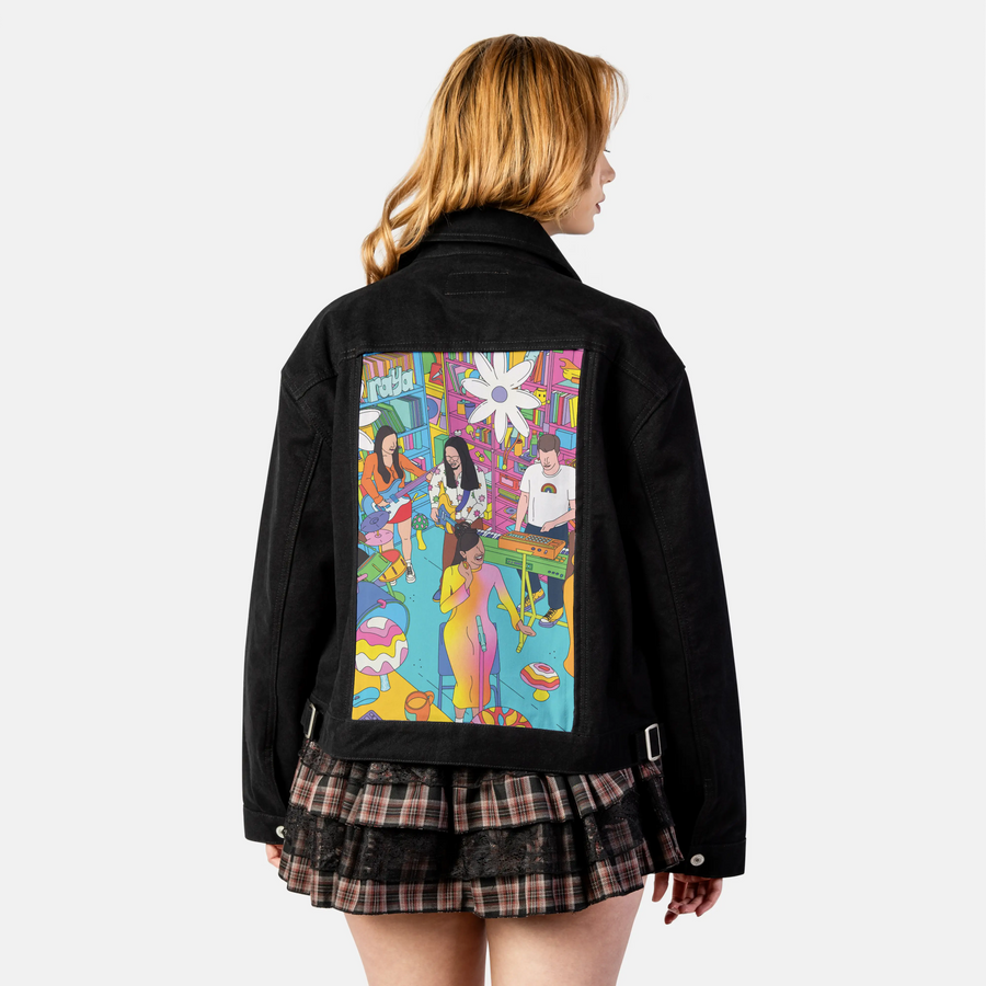 reveenatinydesk patch on female atelier canvas jacket in nightfall