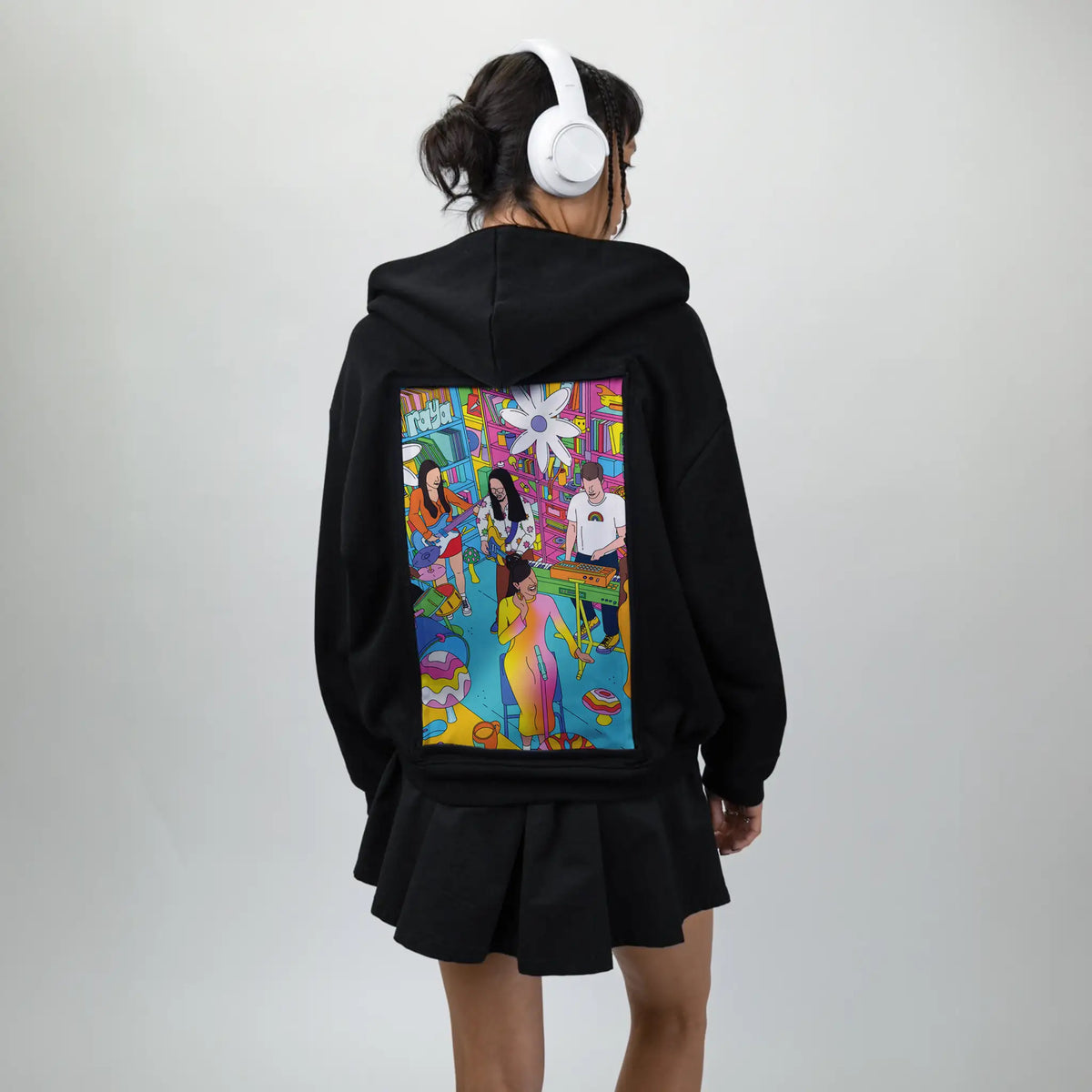 reveenatinydesk patch on female essential zip hoodie in after hours
