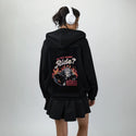 ridetohell patch on female essential zip hoodie in after hours