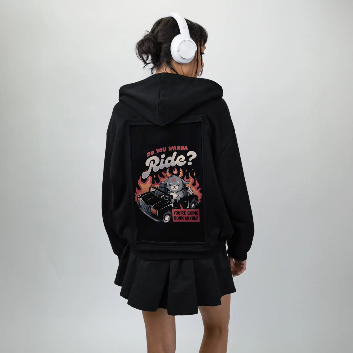 ridetohell patch on female essential zip hoodie in after hours