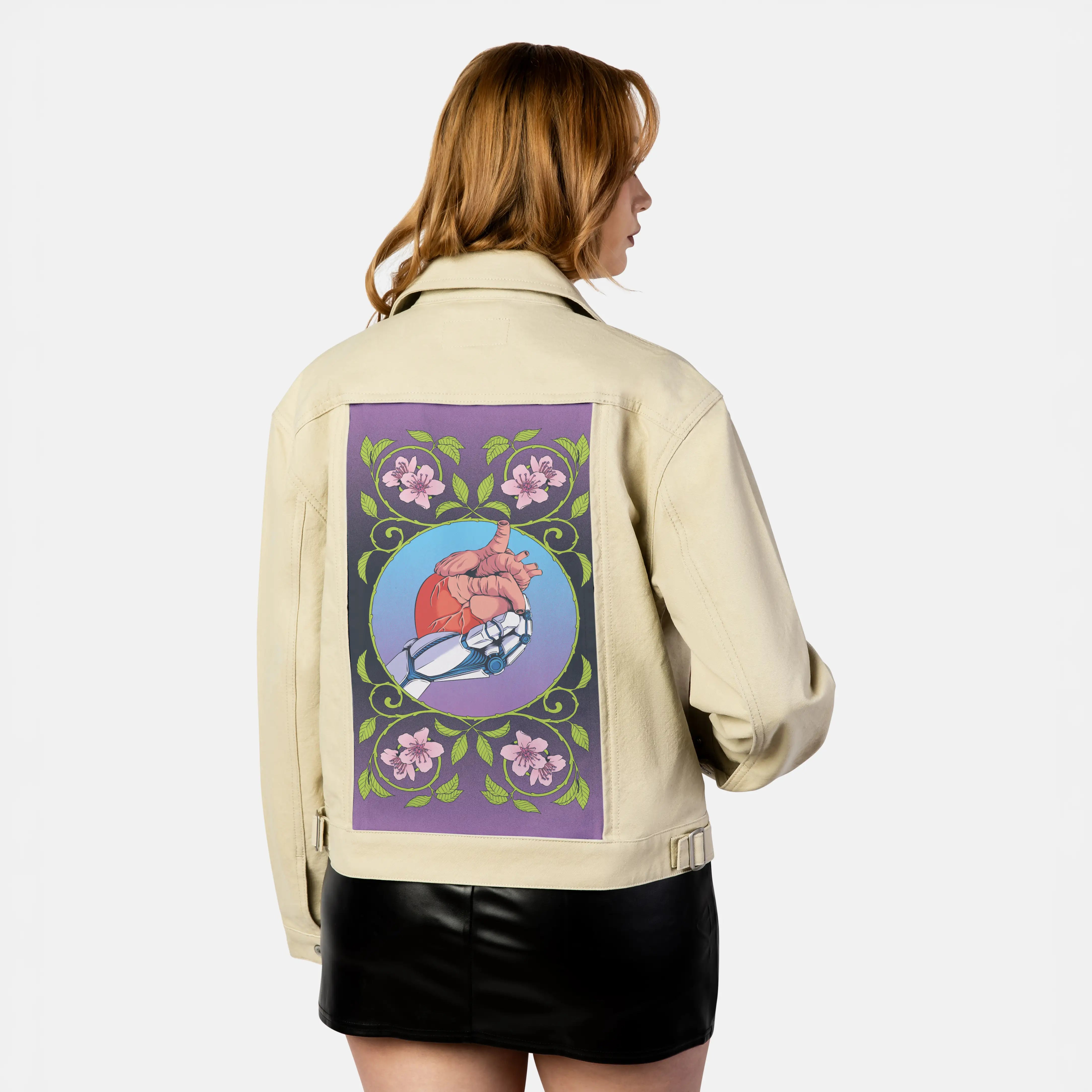 robotheart patch on female atelier canvas jacket in tan