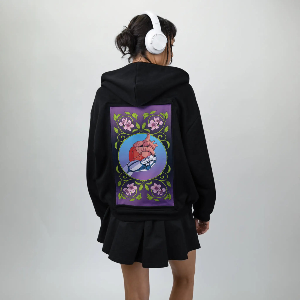 robotheart patch on female essential zip hoodie in after hours