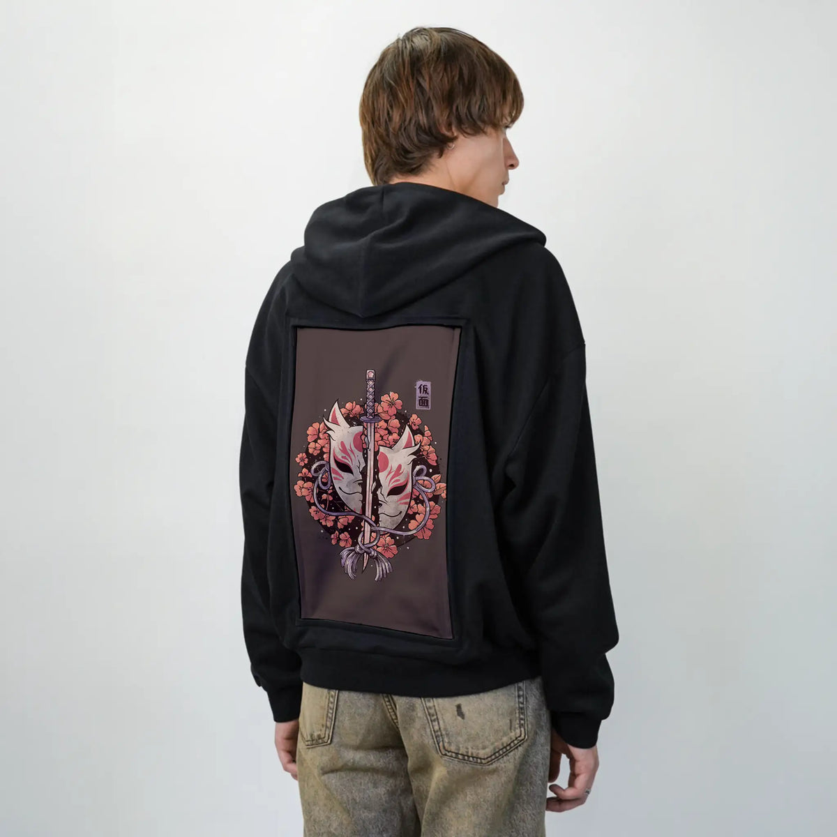 ruinedmask patch on male essential zip hoodie in after hours