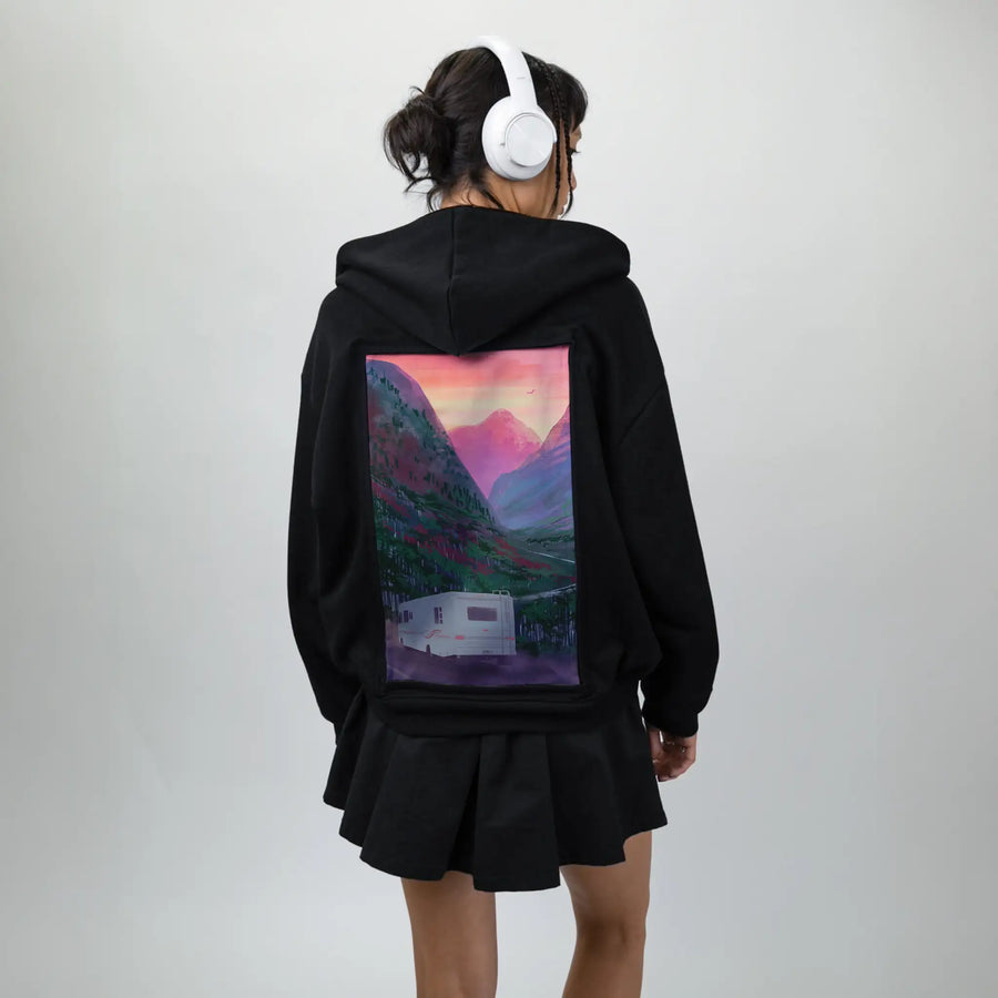 rvlife patch on female essential zip hoodie in after hours