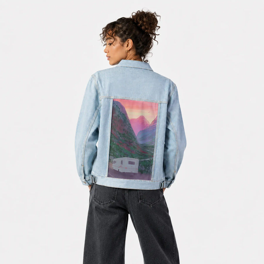 rvlife patch on female og denim jacket in oceanside
