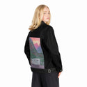 rvlife patch on female og denim jacket in raven