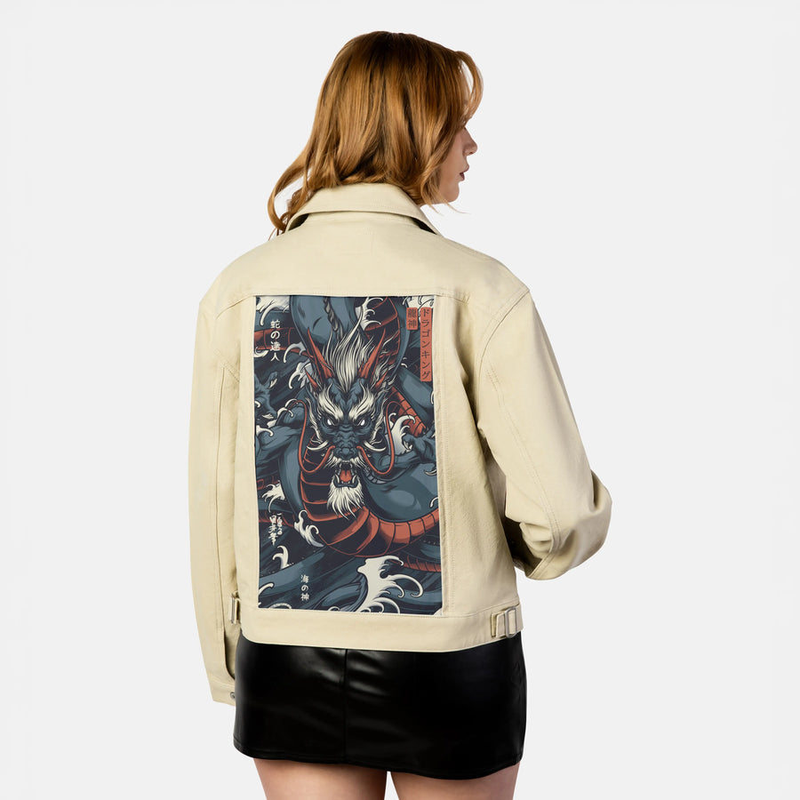 ryujin patch on female atelier canvas jacket in tan