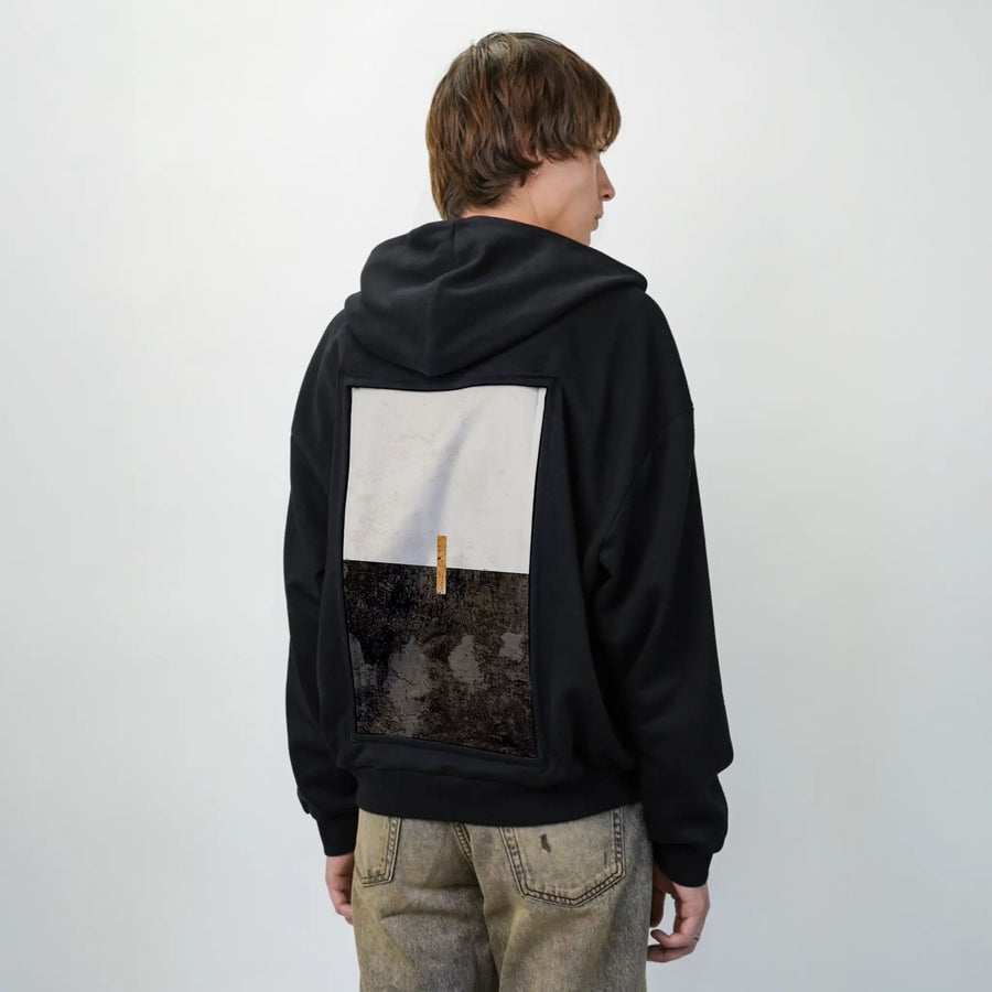 sacredunion patch on male essential zip hoodie in after hours