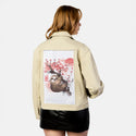 sakurasloth patch on female atelier canvas jacket in tan