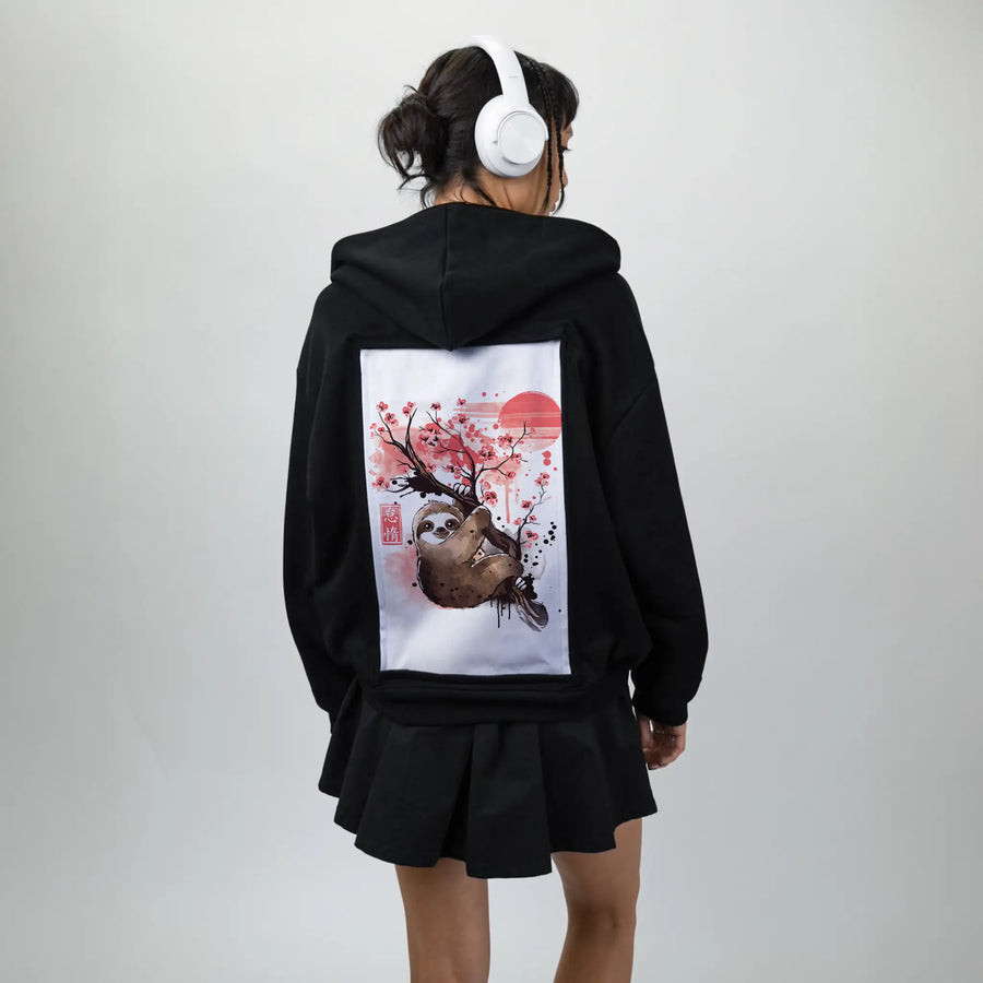 sakurasloth patch on female essential zip hoodie in after hours