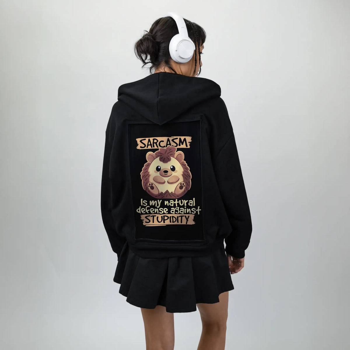 sarcastichedgehog patch on female essential zip hoodie in after hours