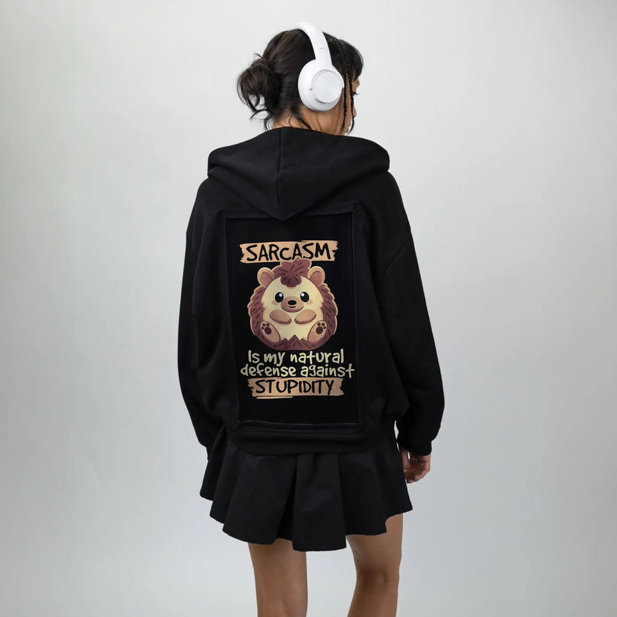 sarcastichedgehog patch on female essential zip hoodie in after hours