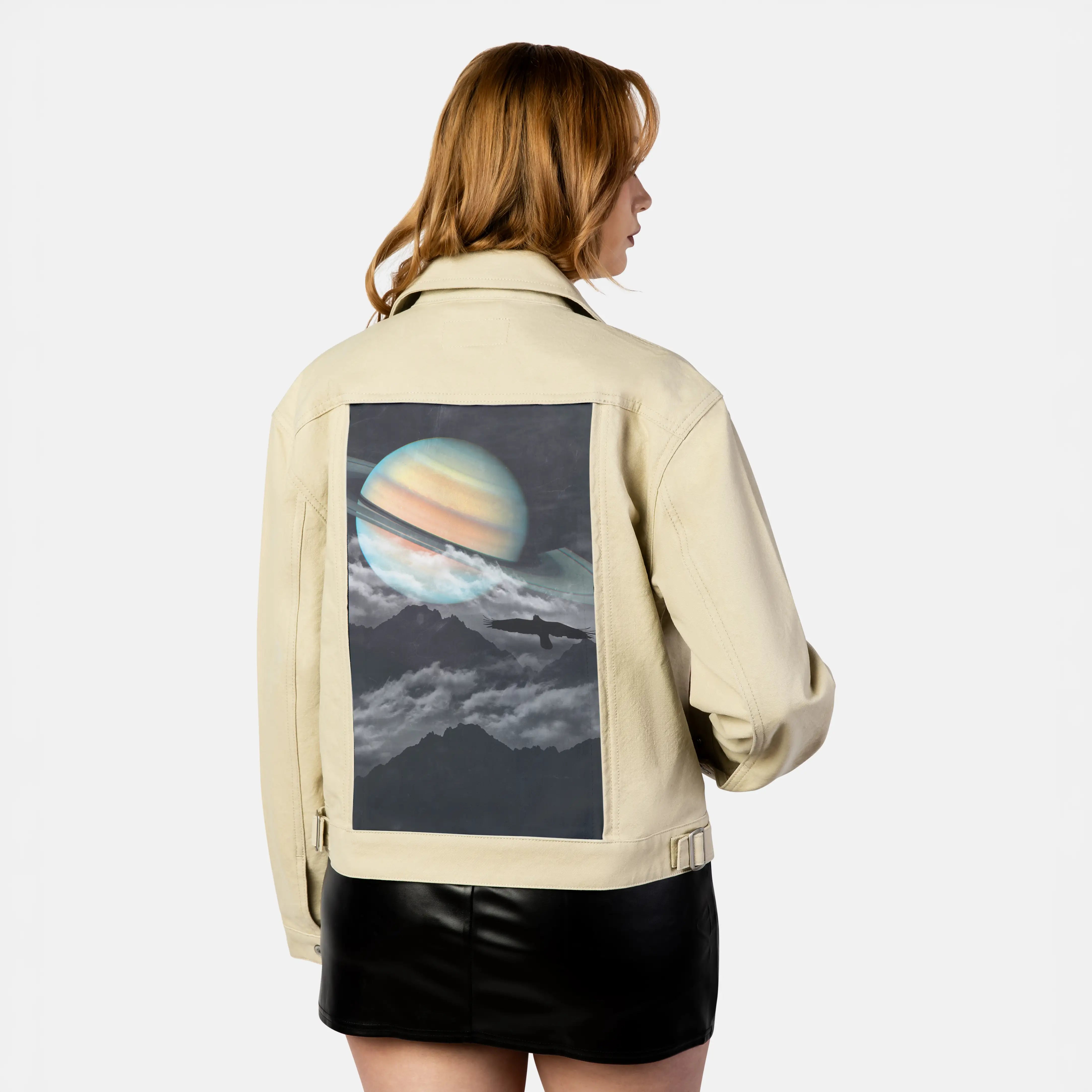 saturnabove patch on female atelier canvas jacket in tan