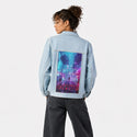 saviour patch on female og denim jacket in oceanside