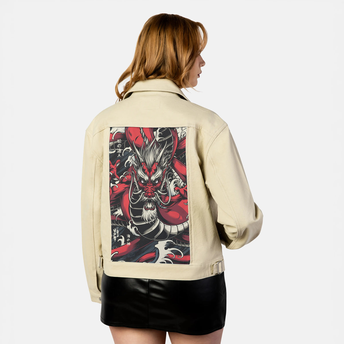 scarletryujin patch on female atelier canvas jacket in tan