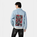 scarletryujin patch on male og denim jacket in oceanside