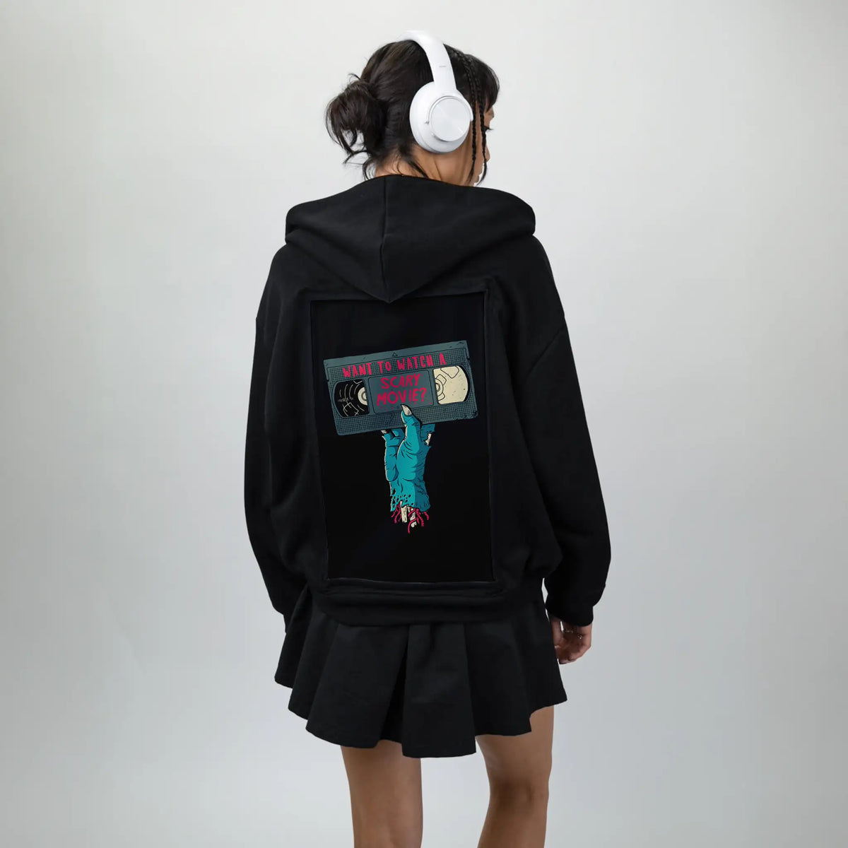scarymovie patch on female essential zip hoodie in after hours