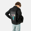 scarymovie patch on male og denim jacket in raven