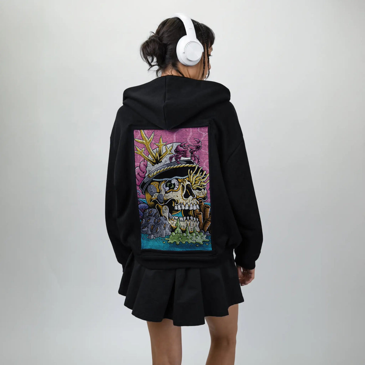 seastheday patch on female essential zip hoodie in after hours