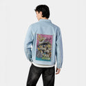 seastheday patch on male og denim jacket in oceanside