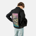 seastheday patch on male og denim jacket in raven
