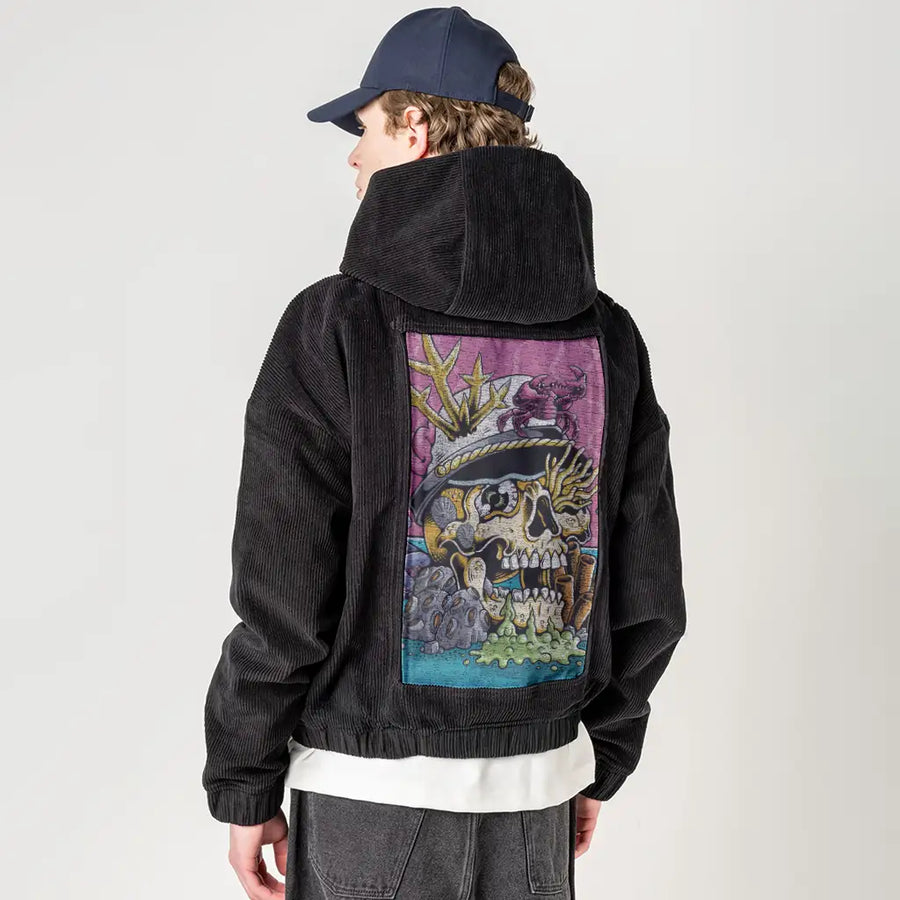 seastheday patch on male retro cord hoodie in onyx