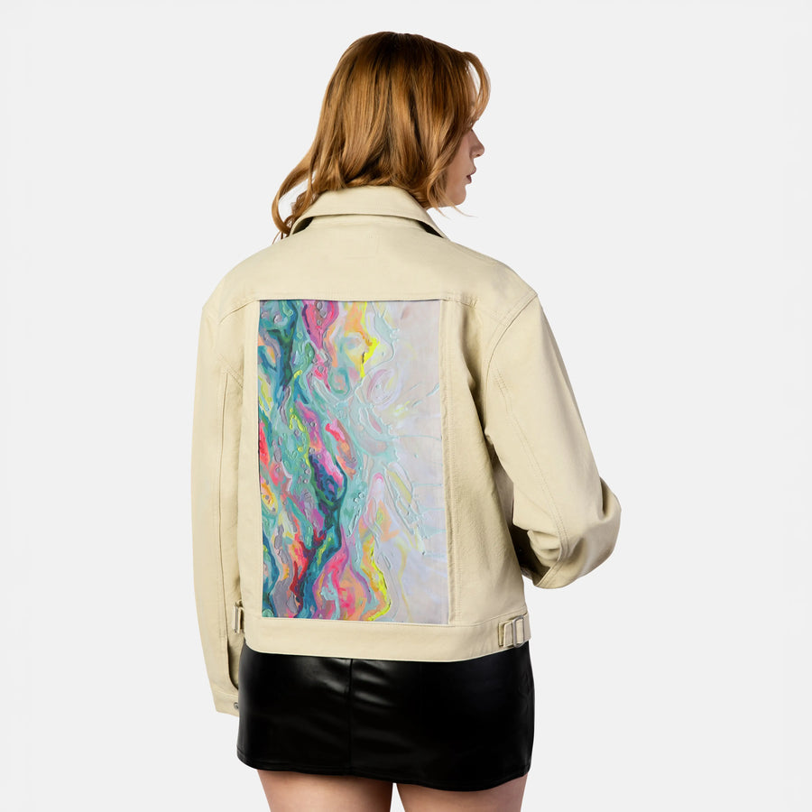 secondrodeo patch on female atelier canvas jacket in tan