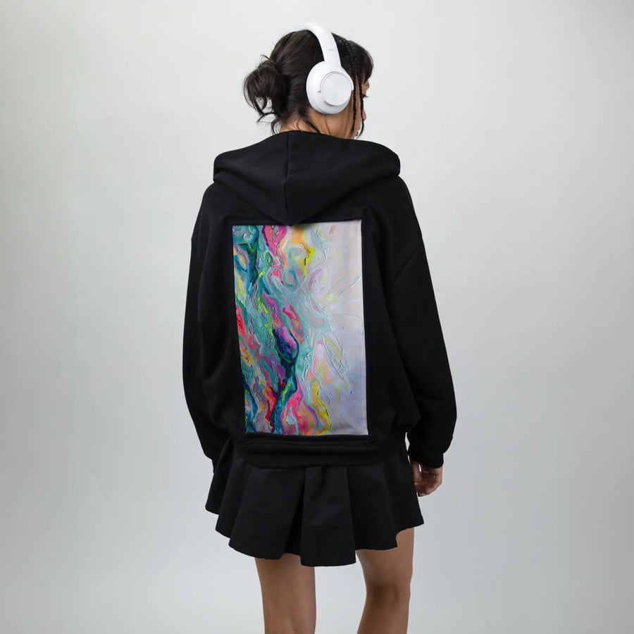 secondrodeo patch on female essential zip hoodie in after hours