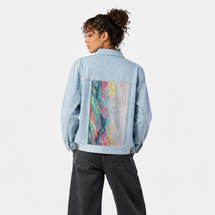 secondrodeo patch on female og denim jacket in oceanside