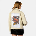 seeyousoon patch on female atelier canvas jacket in tan