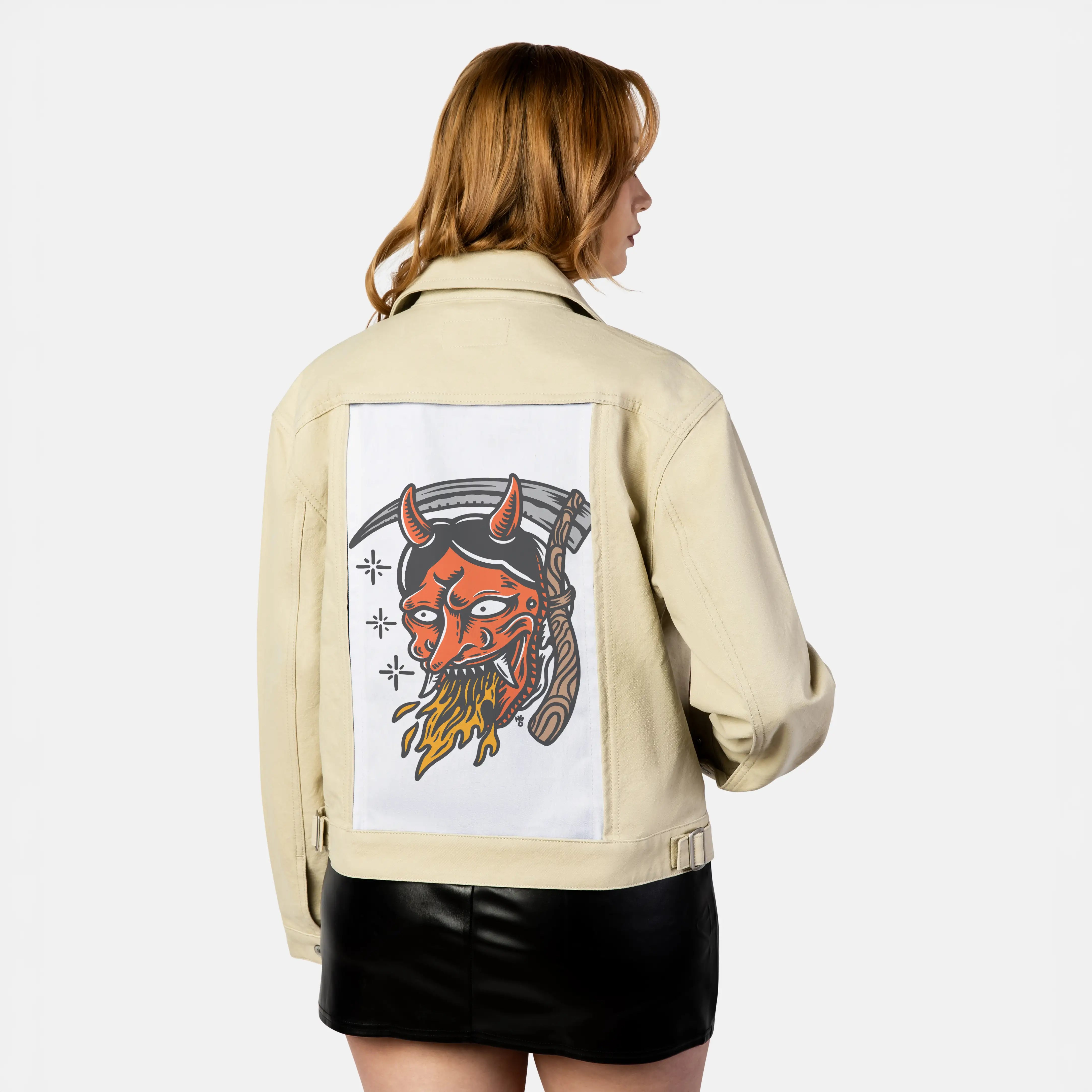 seeyousoon patch on female atelier canvas jacket in tan