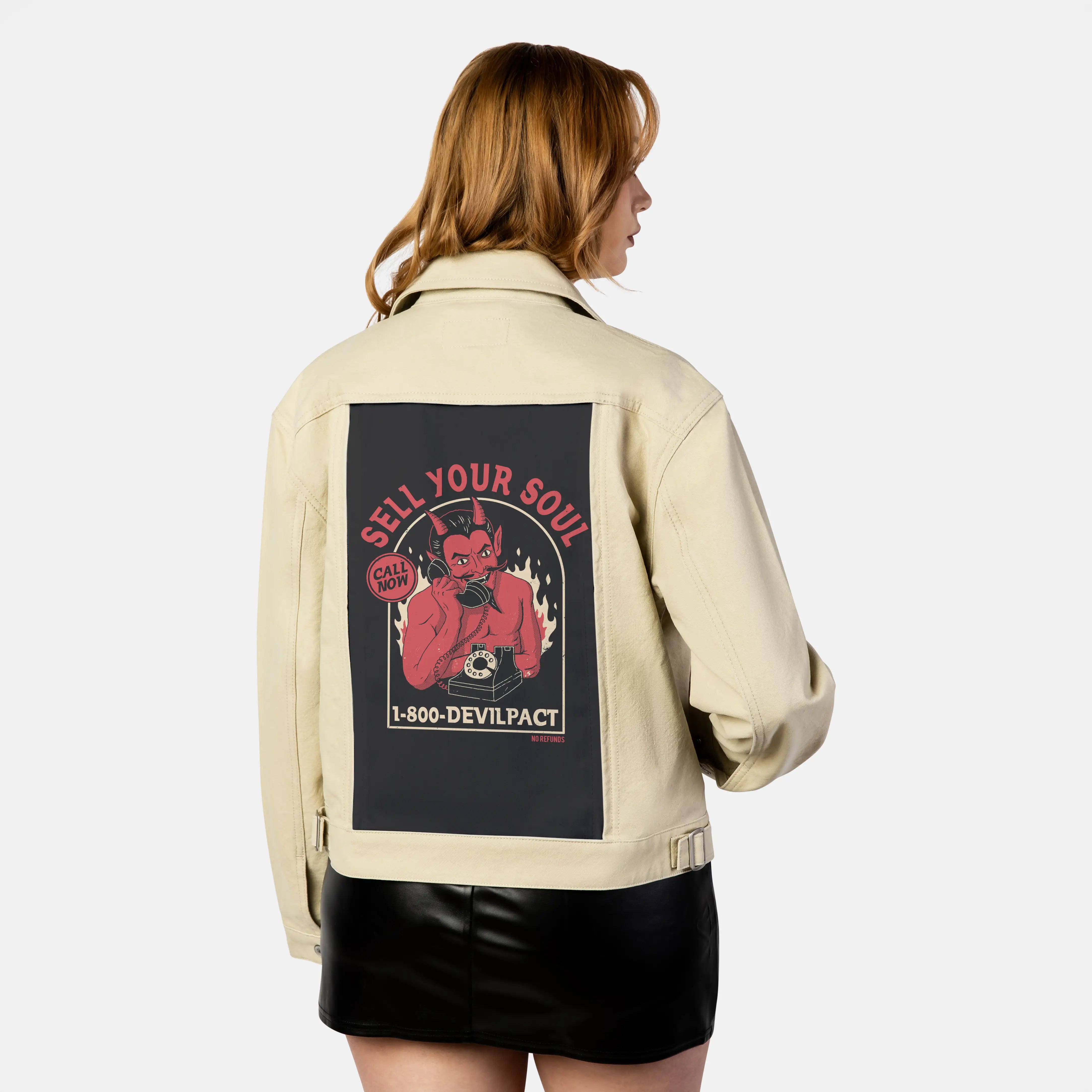 sellyoursoul patch on female atelier canvas jacket in tan