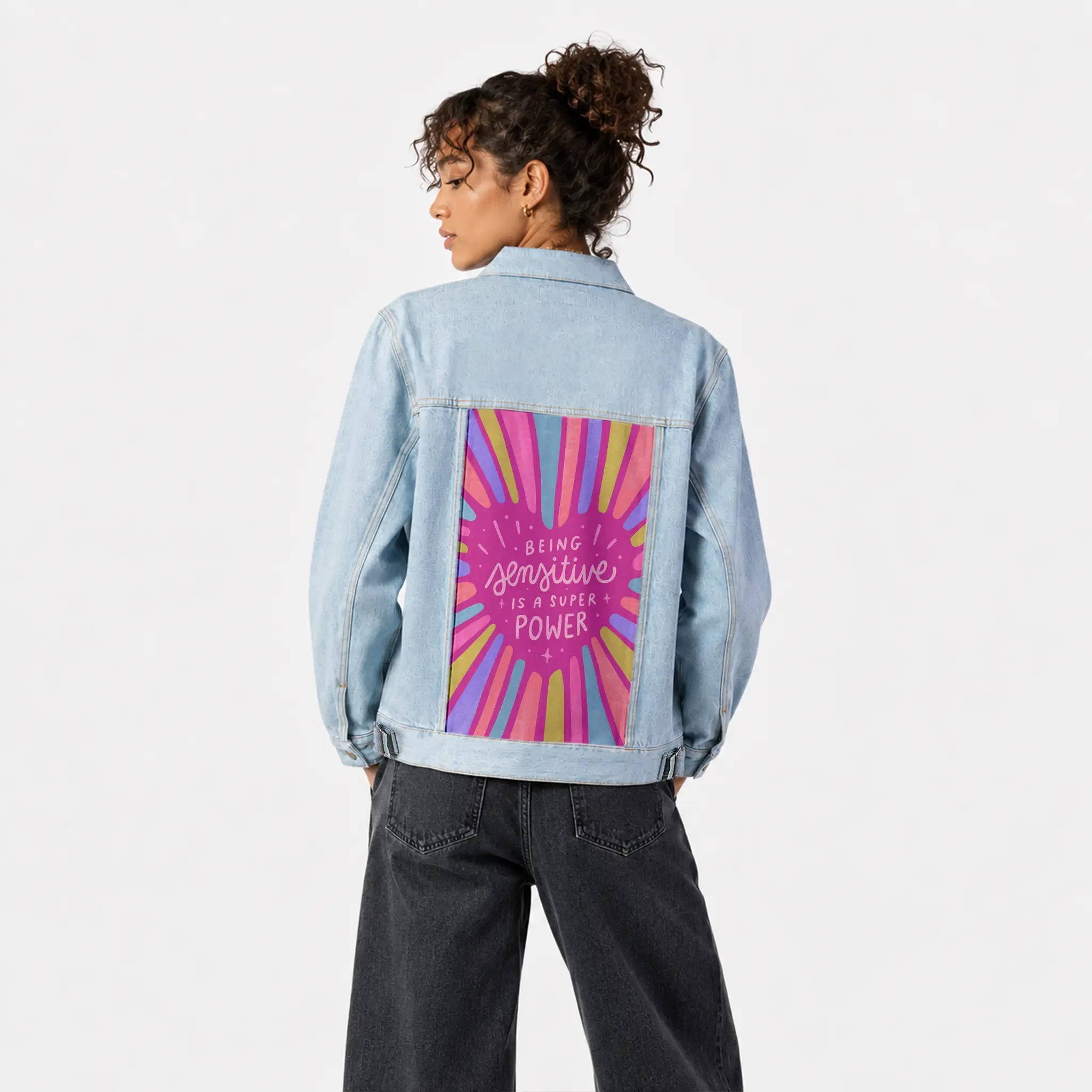 sensitive patch on female og denim jacket in oceanside