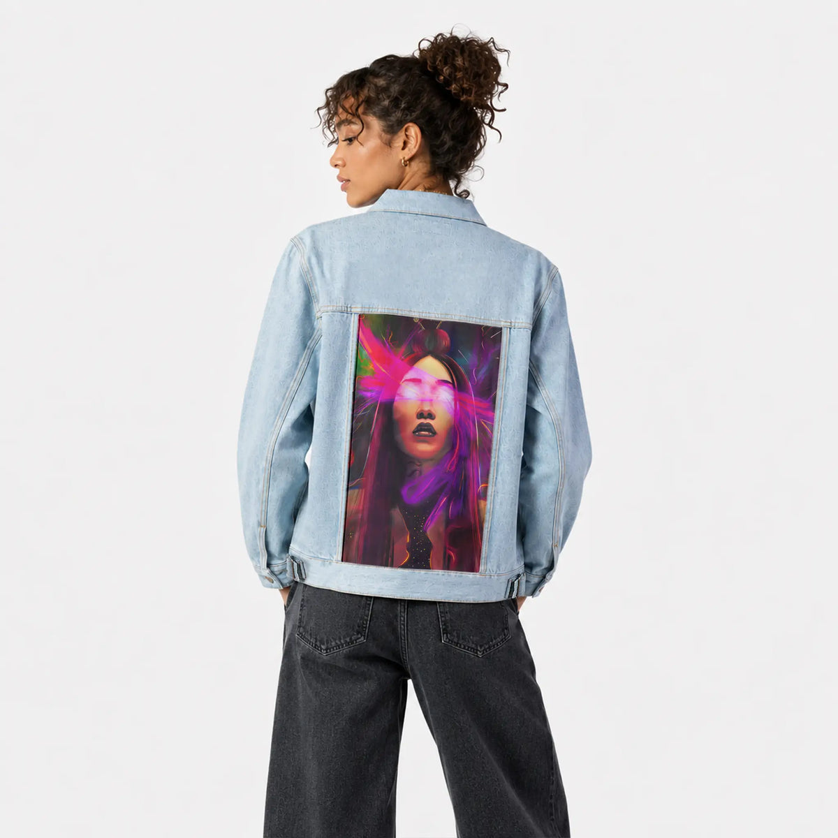 seraphina patch on female og denim jacket in oceanside