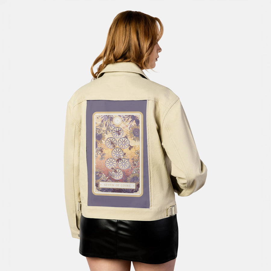 sevenofcoins patch on female atelier canvas jacket in tan