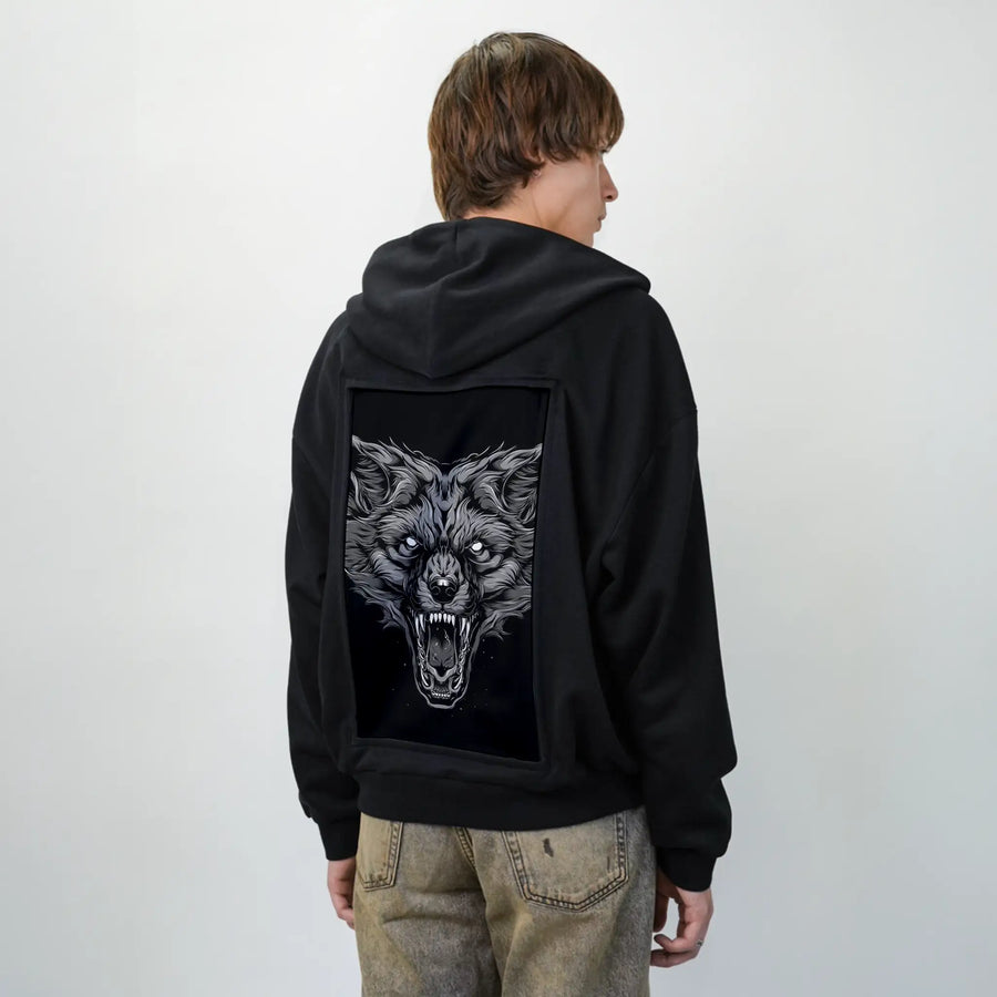 shadowfox patch on male essential zip hoodie in after hours