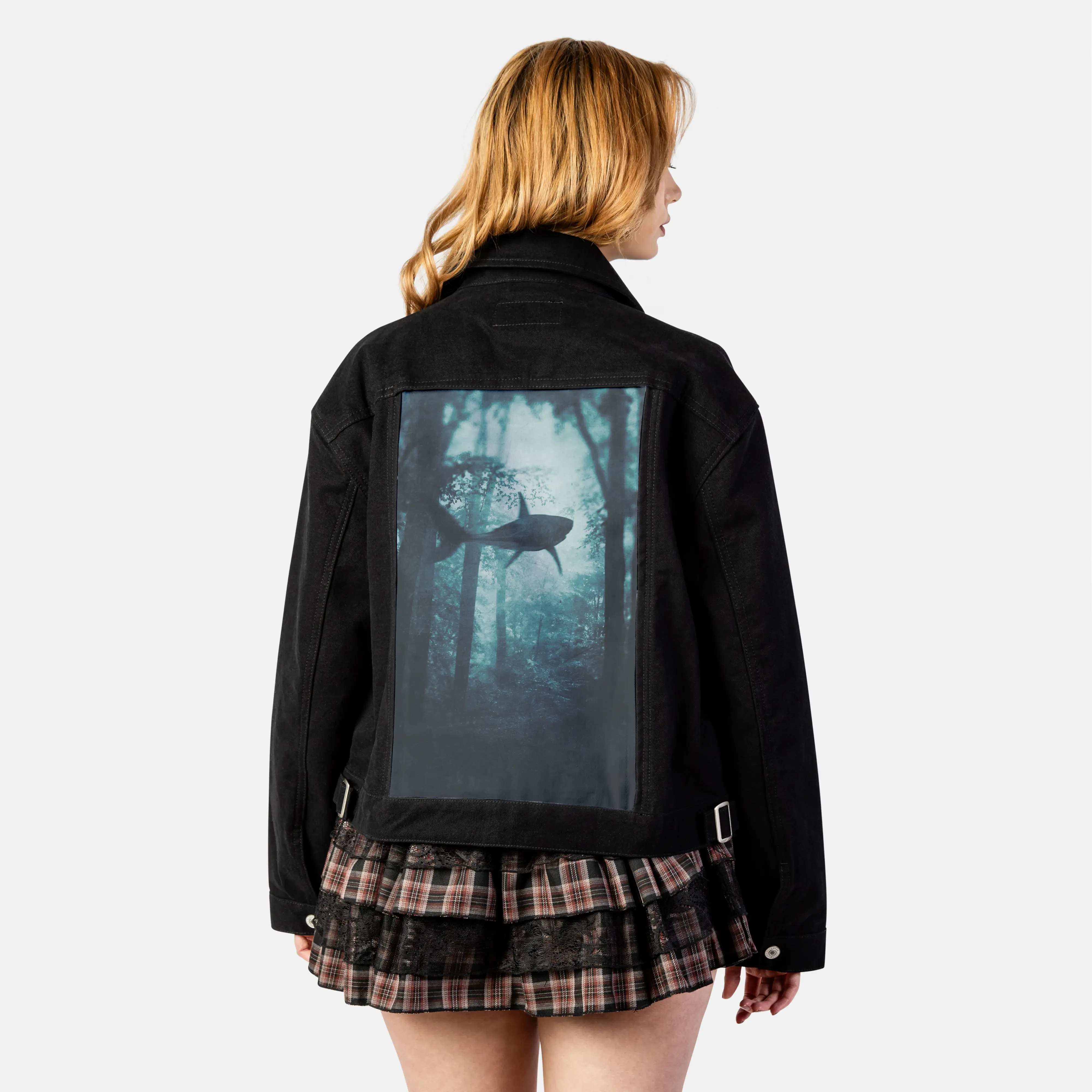 sharktaleii patch on female atelier canvas jacket in nightfall