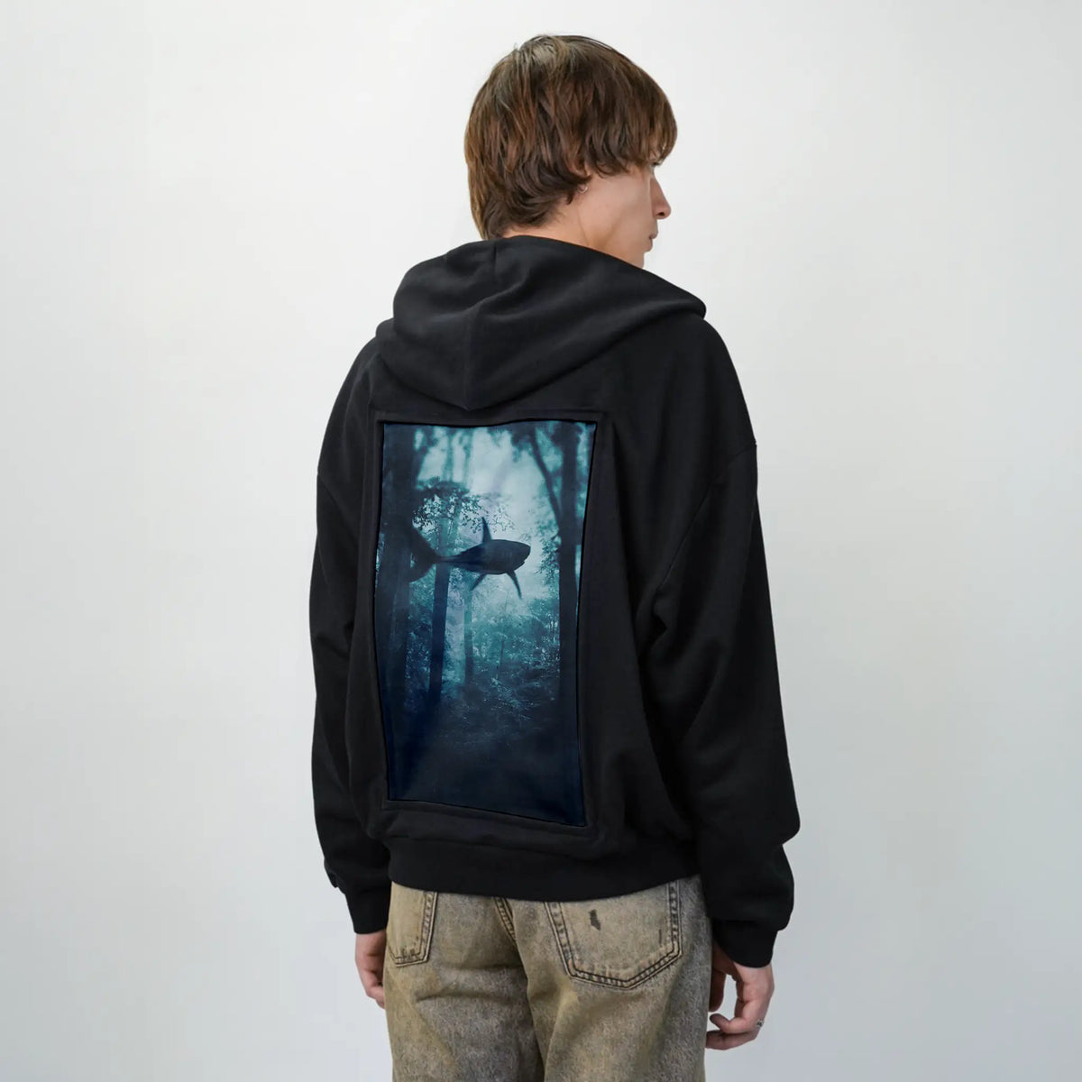 sharktaleii patch on male essential zip hoodie in after hours