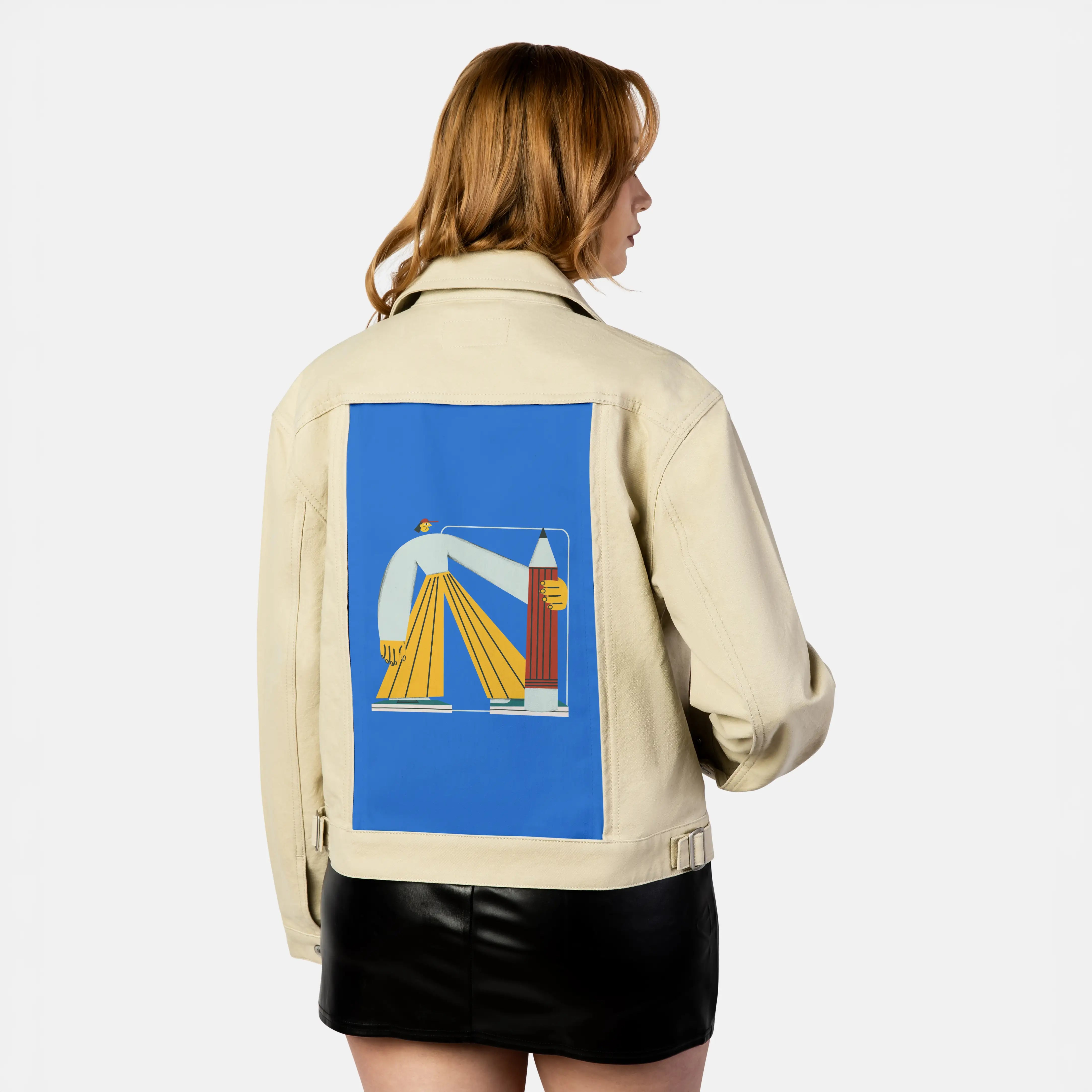 sharppencil patch on female atelier canvas jacket in tan