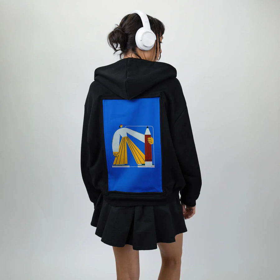 sharppencil patch on female essential zip hoodie in after hours