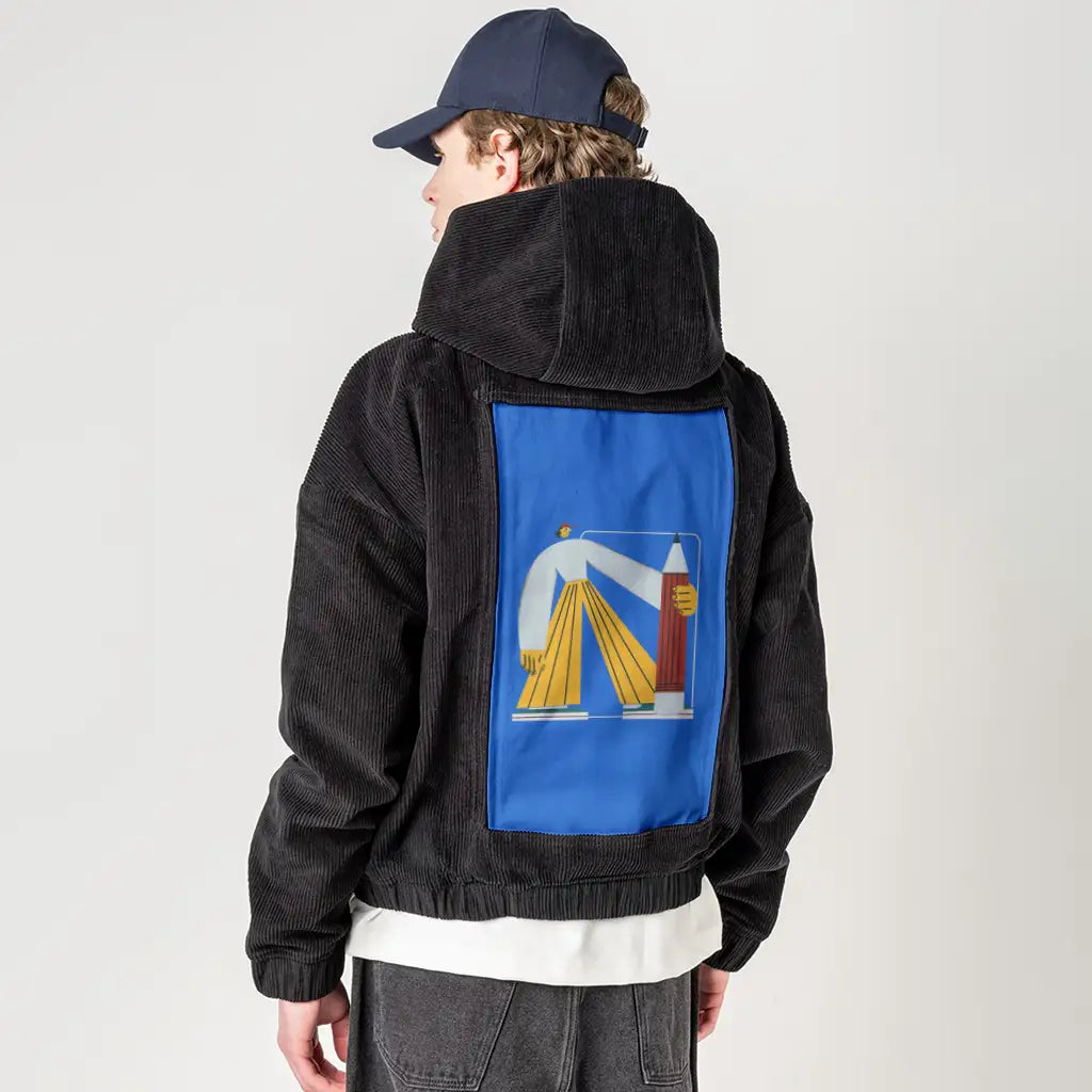 sharppencil patch on male retro cord hoodie in onyx